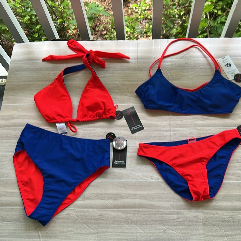 No Boundaries NWT Reversible Blue & Red High Waist Bikini Bottom